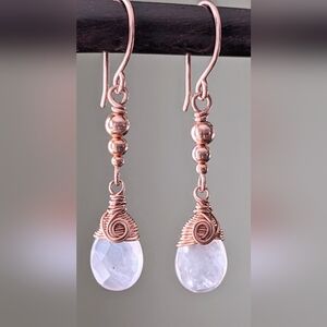 Rose Quartz Drop Earrings Artisan Crafted Authentic Copper Jewelry